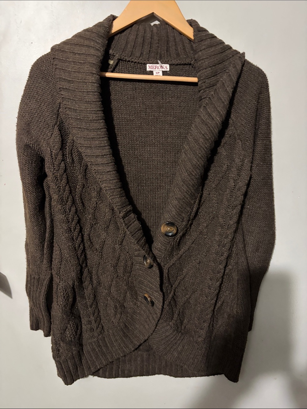 Merona Brown Cable Knit Shawl Collar Cardigan